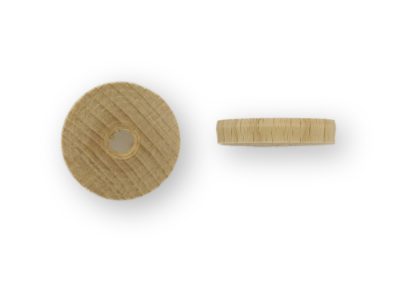Artikel 107300 – Hirnholz Zapfen zum Unterleimen + Adapter für ABS-Kunststoff-Rosette 32 mm, 6 mm hoch, für 30 mm Ø Sackloch/Bohrung, mit Innenbohrung