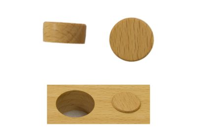 Artikel 116150- Querholz Plättchen zum Einleimen, sichtbare Fläche fertig geschliffen, mit kleiner Fase, 7 mm hoch, für 15 mm Ø Sackloch/Bohrung