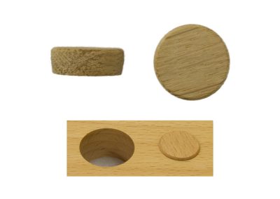 Artikel 116200- Querholz Plättchen zum Einleimen, sichtbare Fläche fertig geschliffen, mit kleiner Fase, 7 mm hoch, für 20 mm Ø Sackloch/Bohrung