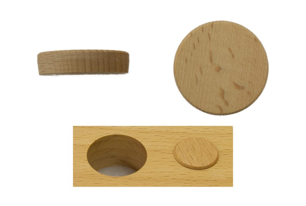 Artikel 116300- Querholz Plättchen zum Einleimen, sichtbare Fläche fertig geschliffen, mit kleiner Fase, 7 mm hoch, für 30 mm Ø Sackloch/Bohrung