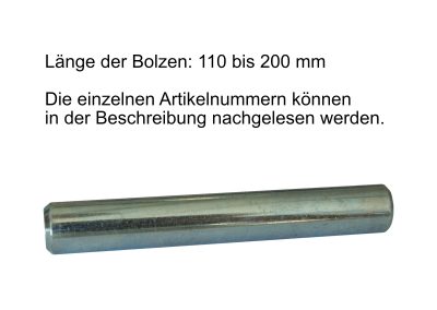 Artikel 659025-659033 – Bolzen aus Stahl, verzinkt, 16 mm Ø, Längen von 110-200 mm