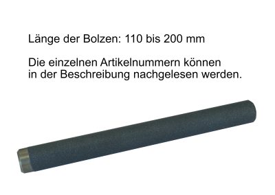 Artikel 659025-659033 – Bolzen aus Stahl, lackiert in DB703 Eisenglimmer schwarz (Strukturlack), 16 mm Ø, Längen von 110-200 mm