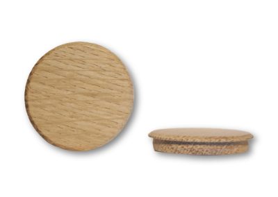 Artikel 016353 – Querholz Abdeckkappe, Kopf ganz flach, nur ca. 1,7 mm hoch, mit umlaufender Fase, für 35 mm Ø Sackloch/Bohrung